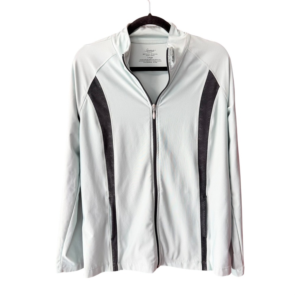 Soma Intimates Womens Mint Green Lace Trim Full Zip Activewear Jacket Large